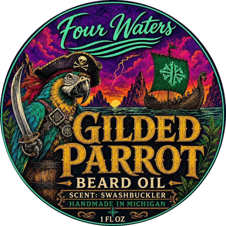 Gilded Parrot Beard Oil label
