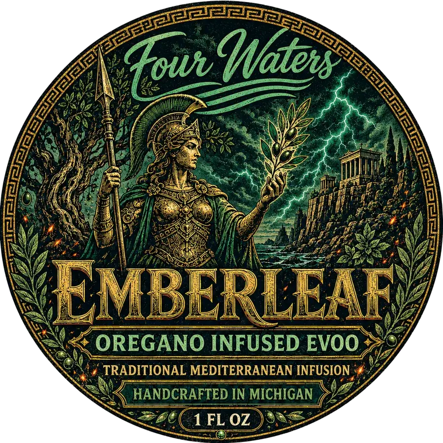 EmberLeaf Oregano Infused Olive Oil label