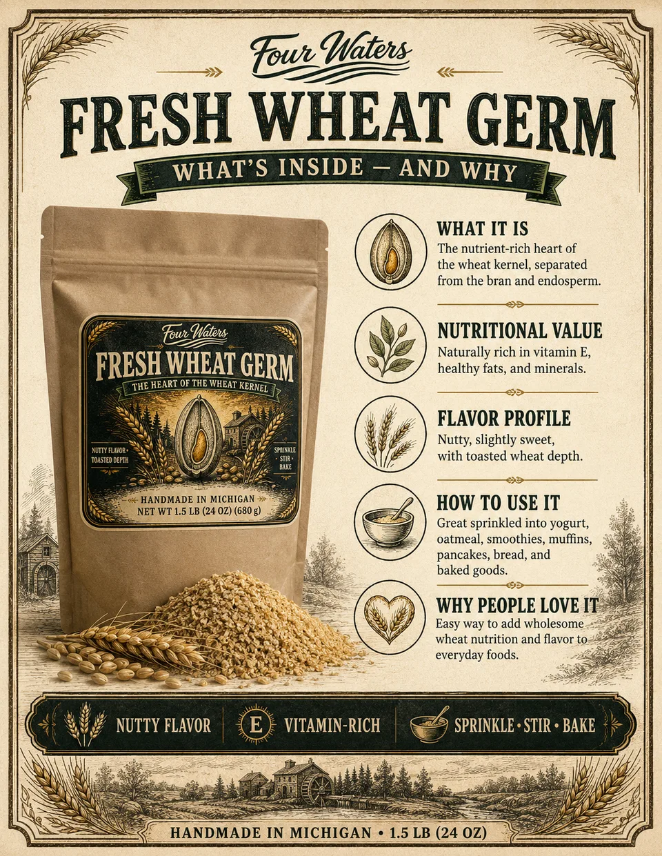 Fresh Wheat Germ card: what is in the bag and why we mill it this way